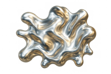 Metallic liquid gold and silver swirling, blending into dynamic abstract pattern on transparent backdrop