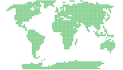 Fototapeta premium A modern and stylized world map created from a pattern of dots, similar to a halftone or digital display.