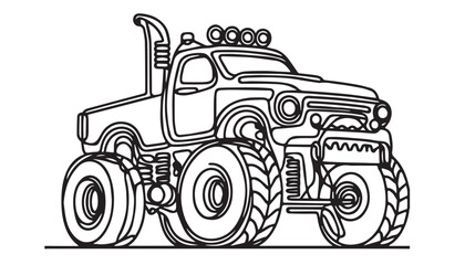 Continuous one single minimal line drawing monster truck © sagor