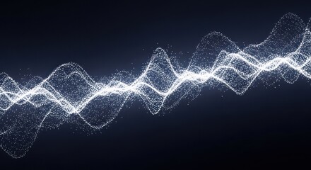 Wavy, shimmering light form made of dots across a dark backdrop