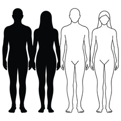 Male and female human body silhouettes and outlines