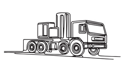 Continuous one single minimal line drawing truck