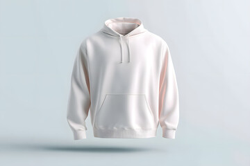 White hoodie mockup isolated on light background. Minimalist apparel mockup for branding, fashion store, or product design.