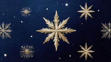 Gold snowflakes on navy blue background