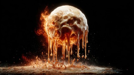 A surreal and striking abstract depiction of a melting celestial sphere, surrounded by flowing lava, creating an intense visual experience that plays with perception and form.