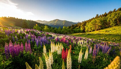 Vibrant Wild Lupine Hillside Under a Blue Sky