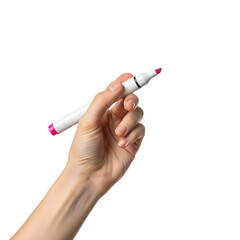 Businessman a hand holding a pink marker on a white background studio on transparent background 