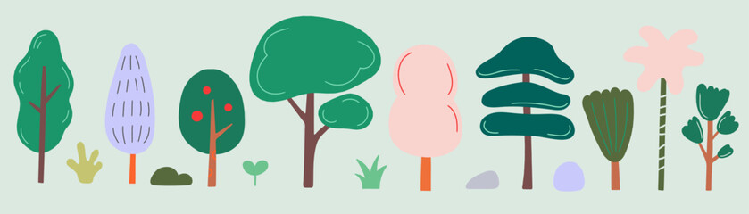 Tree Vector Illustration Set. Nature, Eco, Green, botanical.