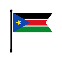 National flag of South Sudan. South Sudan flag computer digital vector illustration icon design. Fluttering flagpole flag.
