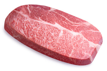 Raw premium Wagyu beef steak isolated on white background with clipping path high-quality meat cut for gourmet cooking and fine dining.