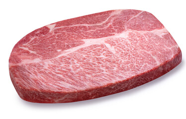 Raw premium Wagyu beef steak isolated on white background with clipping path high-quality meat cut for gourmet cooking and fine dining.
