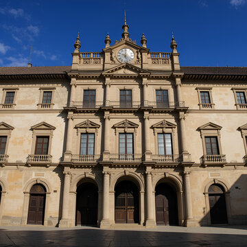 Facade of the historical Anaya Palace built in 1760 at Salamanca in Spain and currently the headquarters of the faculty of philology of the University of Salamanca