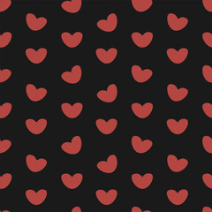 Repeating vector pattern of a bunch of red hearts. Endless pattern. Seamless romantic ornament. Isolated black background. Flat style. Romantic symbols of love. Idea for web design.