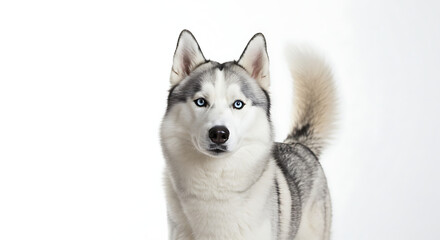 Obraz premium Siberian husky dog looking alert and proud against a bright white background