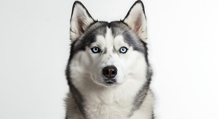 Fototapeta premium Siberian husky dog looking alert and proud against a bright white background