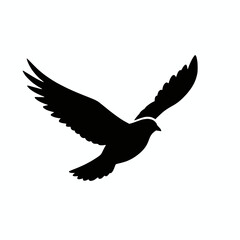 Obraz premium solid black silhouette of a flying bird with wings spread, minimal clean vector style, white background