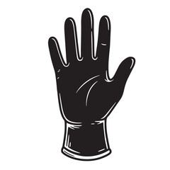 Obraz premium Black and white illustration of a hand in a rubber glove showing palm isolated on white