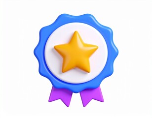achievement badge with star icon 3d rendering isolated on white background cartoon plastic style icon