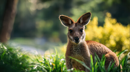 Fototapeta premium Kangaroo Exploring Lush Green Landscape