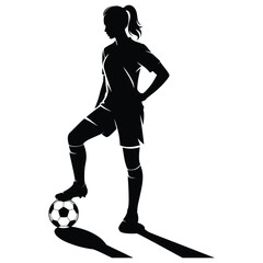 Female soccer player standing with ball silhouette