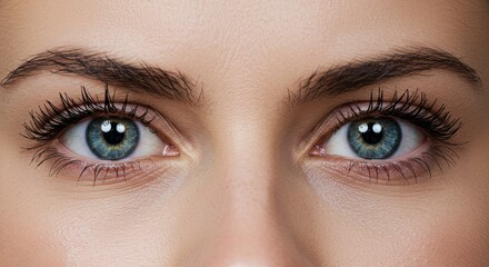 Fototapeta premium Woman's Beautiful Blue Eyes Close Up with Dark Lashes and Defined Brows