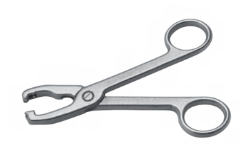 Surgical bone forceps gripping medical tool, metallic medical device used in orthopedic procedures, transparent background isolation