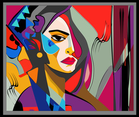 Colorful abstract background, cubism art style,woman portrait