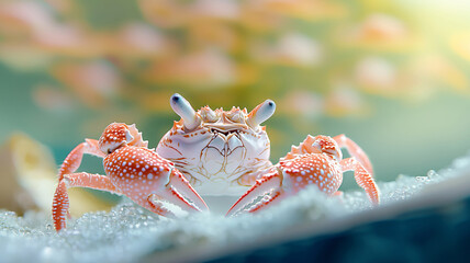 Colorful Crab Portrait in Underwater Scene with Soft Focus and Delicate Light Effects