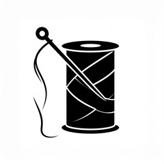Minimal black vector icon of a needle threaded with thread, simple and clean design on white background, perfect for logos or sewing-related branding.
