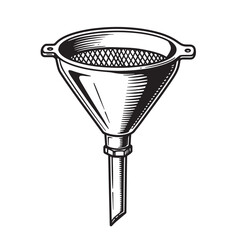 Engraved illustration of a metal funnel suitable for liquids and pouring operations
