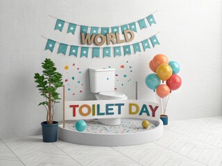 World toilet day celebration with festive decorations and balloons
