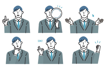 Business person - male avatar - upper body - stylish icon set Simple Vector Illustrationビジネスパーソンー男性アバターー上半身ーオシャレアイコンセットシンプルベクターイラスト素材