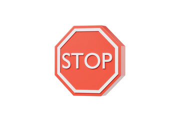 3d stop sign icon. red octagon with white border and stop text for warning, traffic, and safety design. minimal 3d render.