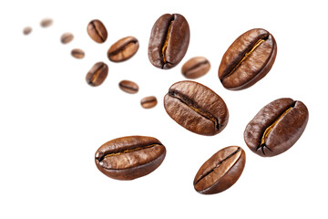 Obraz premium flying coffee beans isolated on transparent background white