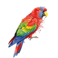 Fototapeta premium Vivid Watercolor Illustration of a Colorful Parrot Perched and Looking Sideways with Detailed Feathers and Bright Plumage