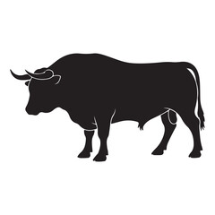 Silhouette of a bull standing on a white background view colouring page