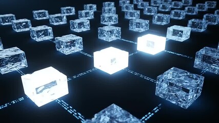 Glowing Cubes Network Abstract Technology Background Image for Blockchain, Cryptocurrency, and Data Connectivity Concepts - Powered by Adobe