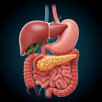 The pancreas integrated into a minimal, stylized depiction of the upper abdominal cavity, showing its relationship to the stomach, liver, and gallbladder, with a subtle indication of how issues in nea