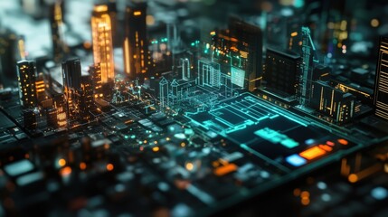 Obraz premium Futuristic city design, rendered with glowing lines and structures.