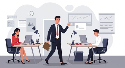 Manager shows leadership in busy office, great leadership inspires teamwork