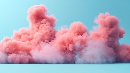Pink fluffy clouds against a light blue background create a dreamy atmosphere.