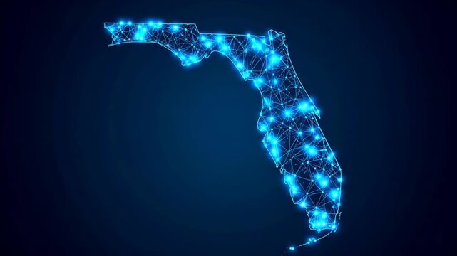 Abstract map of Florida, glowing points and lines