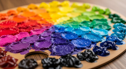 Obraz premium Close-up of a vibrant rainbow of colored decorative stones arranged in a creative artistic pattern