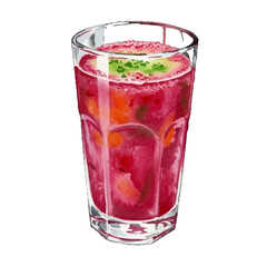 Vibrant beetroot juice with fresh herbs in a tall glass watercolor illustration for healthy lifestyle and nutrition concepts