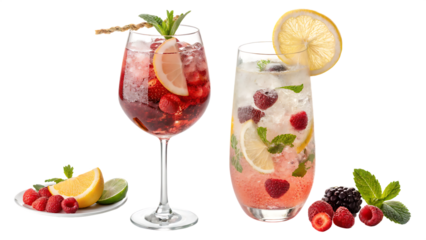 french 75 kir royale cocktail set bundle isolated on background white