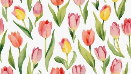 Obraz premium seamless watercolor pattern with tulips