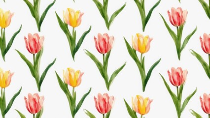 Obraz premium seamless watercolor pattern with tulips