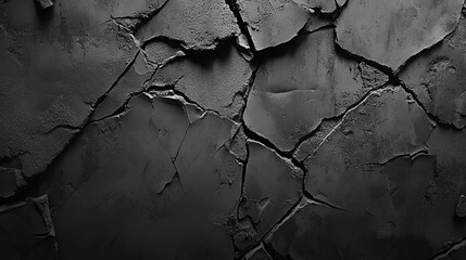 Close up of a cracked dark gray surface with jagged edges and a rough texture in dramatic lighting