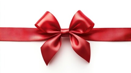 Red satin ribbon tied in a bow on white background.
