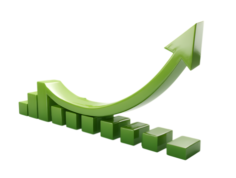 green curved graph with arrow